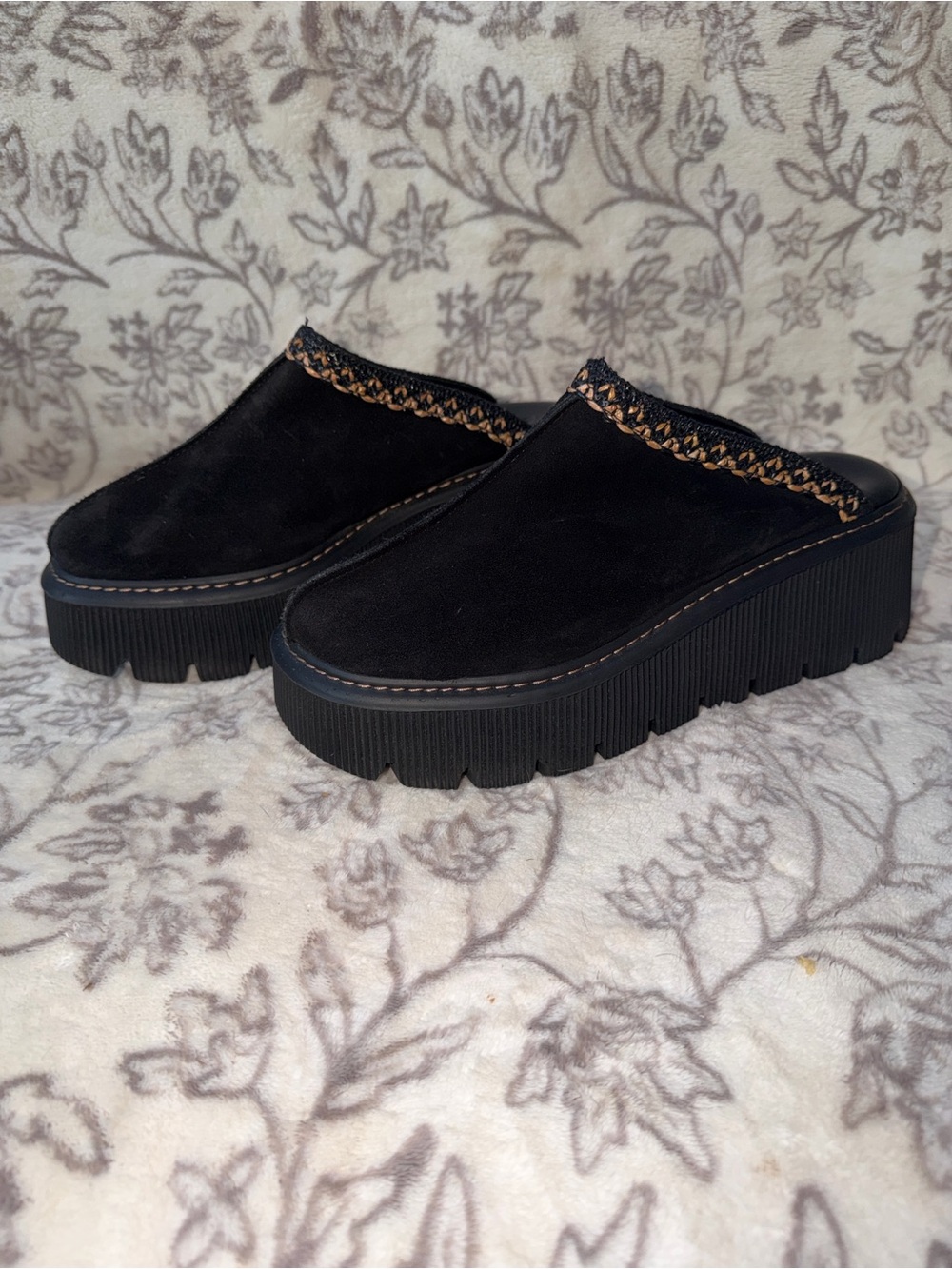Carlo Pera Black Suede Platform Mule with Braided Trim size 9.5 Made in Italy